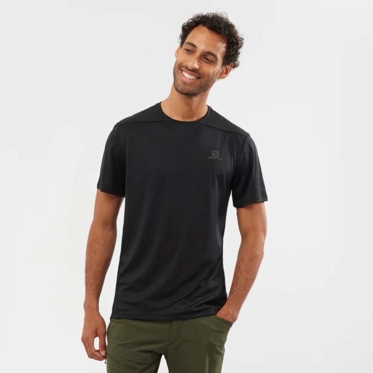 Camiseta Salomon Outline Corta Sleeve Hombre Negros | MX GMOJ321